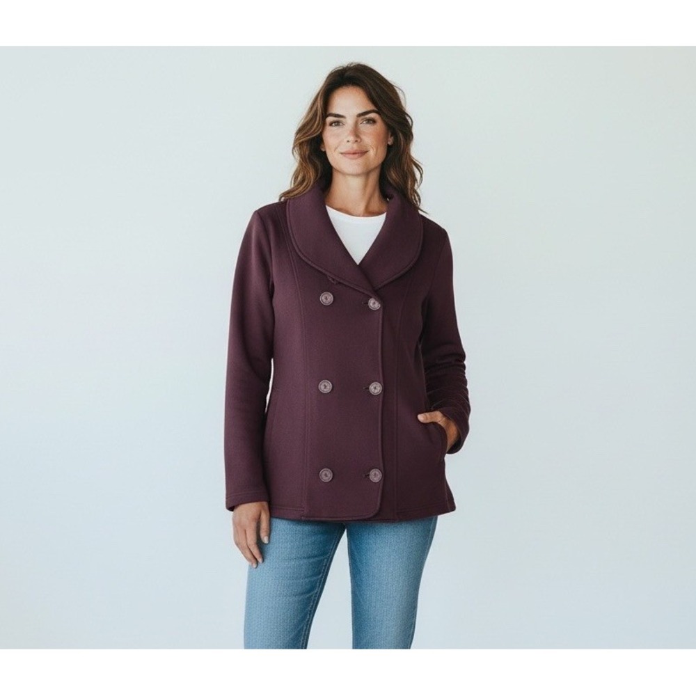 The North Face Women's Fleece Lined Button Pea Coat Burgundy Size Medium Casual
